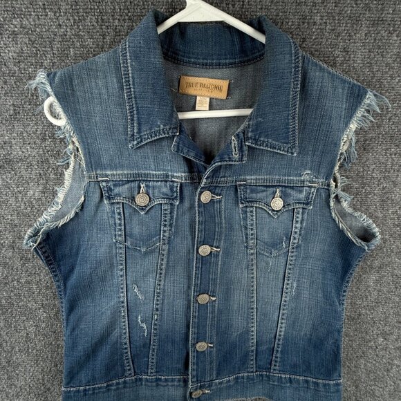 True Religion Jackets & Blazers - True Religion Women Denim Vest Jacket Pocket Armholes Blue Medium Sleeveless